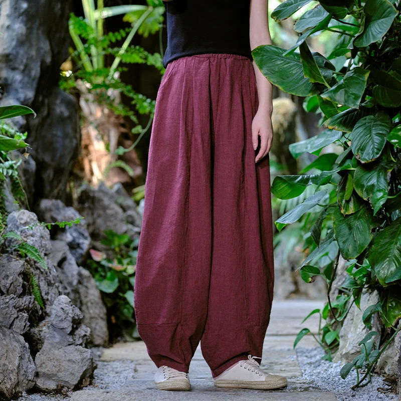 Solid Color Loose Linen Harem Pants for Women