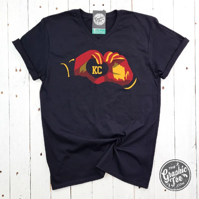 KC Heart Hands V Neck Black Short Sleeve Tee