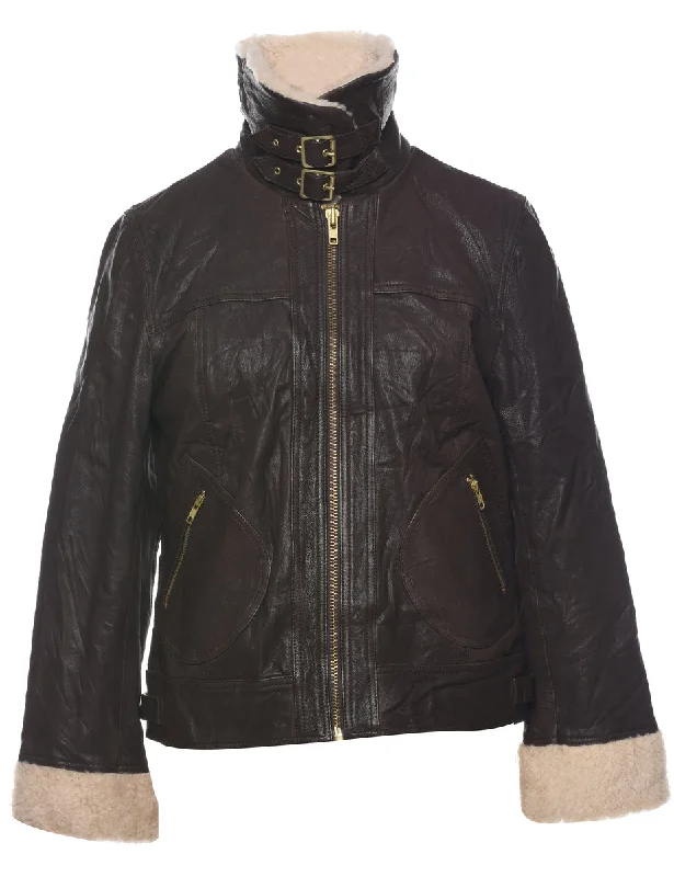 Dark Brown Leather Jacket - M