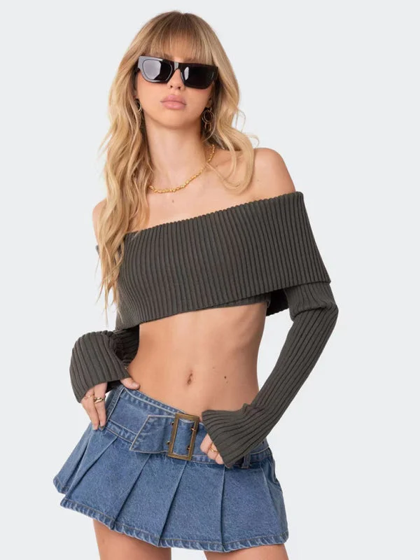 BerryBetty - Crop Sweater Comfortable and sexy Crop top Sweater Top woolen chest-wrapped long-sleeved sweater