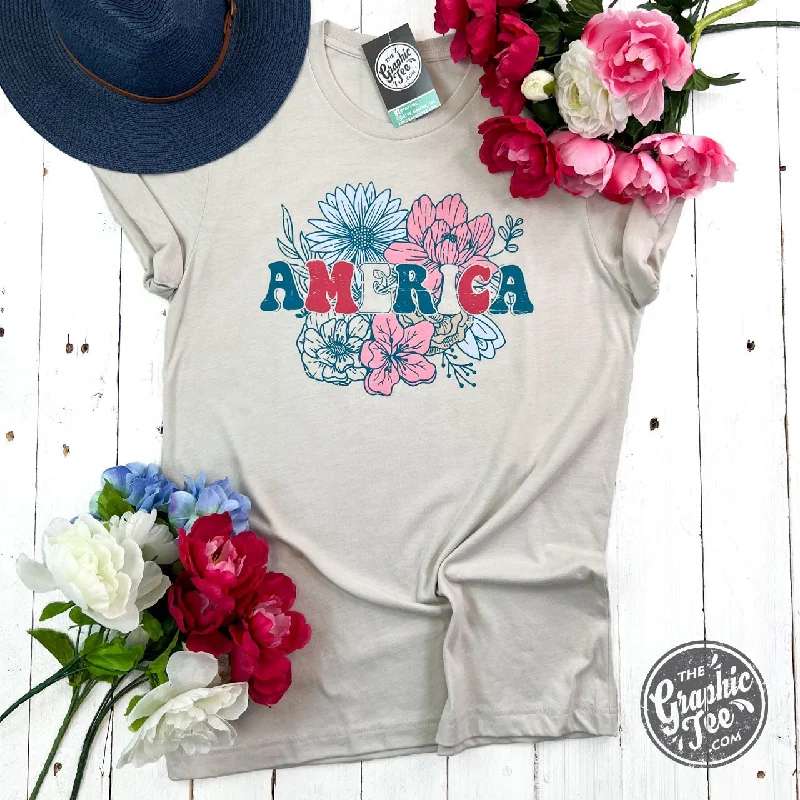 America Floral Heather Dust Short Sleeve Tee