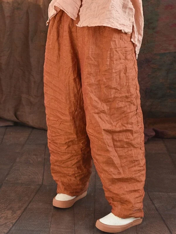 Women Spring Retro Pleated Linen Loose Pants