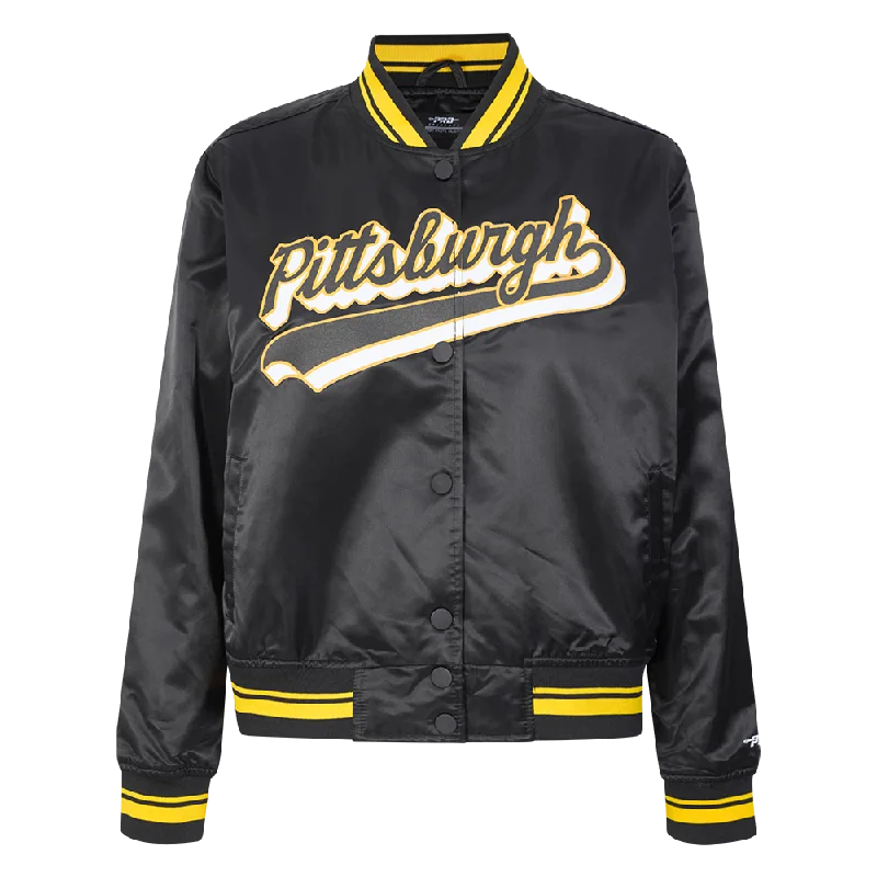 NFL PITTSBURGH STEELERS SCRIPT TAIL WOMEN'S SATIN JACKET (BLACK/YELLOW)