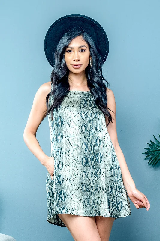 Pretty Snake Print Mini Dress w/ Pockets* (ED25114)