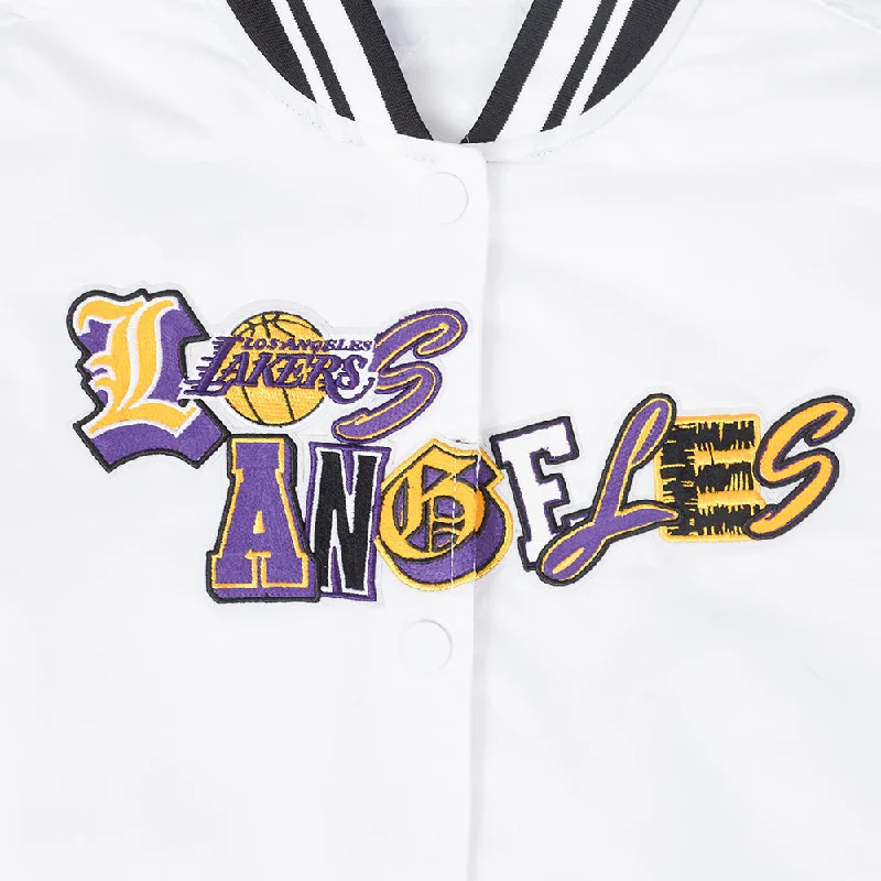 NBA LOS ANGELES LAKERS CITY RANSOM WOMEN'S RIB SATIN JACKET (WHITE/BLACK)