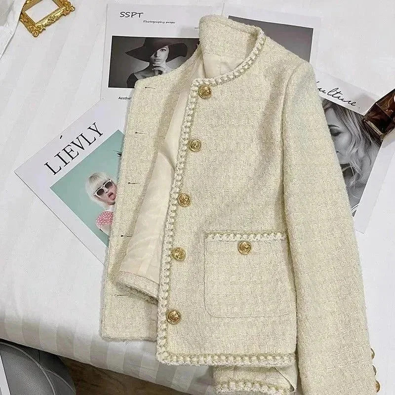 Gold Button Short Tweed Jackets Women