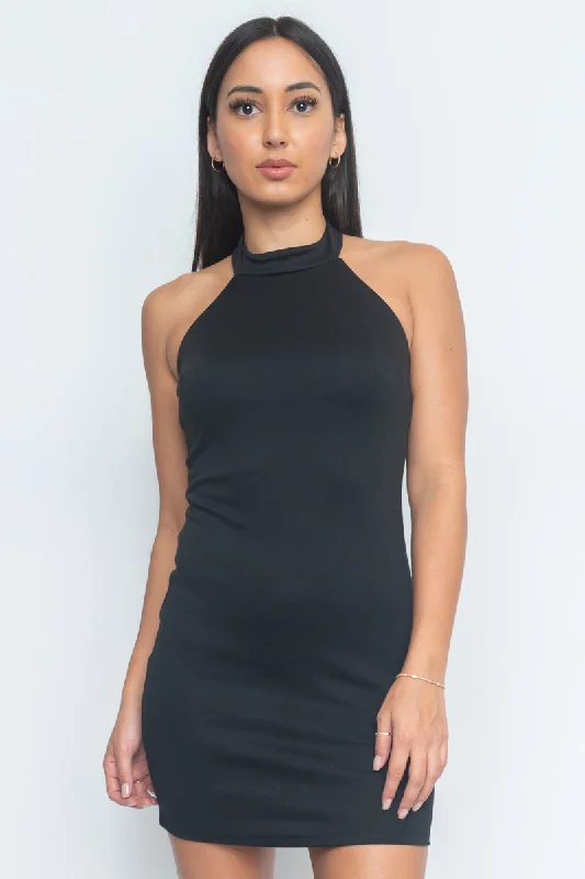 Sleeveless Halter Mini Dress In Black* (DBSU-ND18)