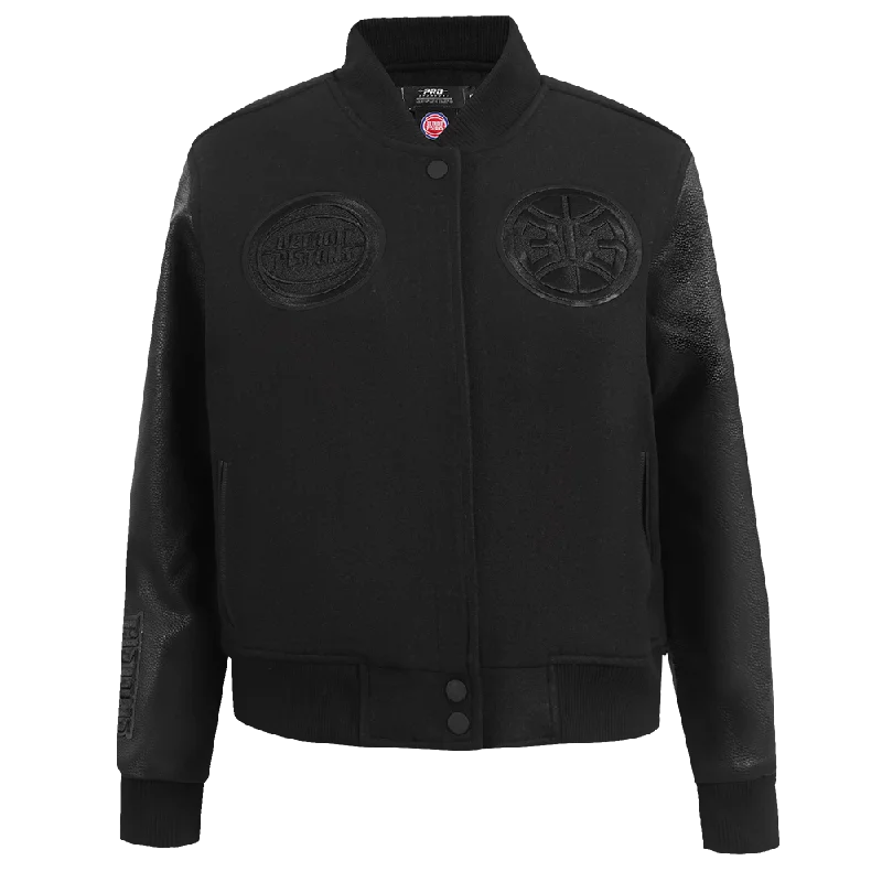 NBA DETROIT PISTONS TRIPLE BLACK WOMEN'S WOOL VARSITY JACKET (TRIPLE BLACK)