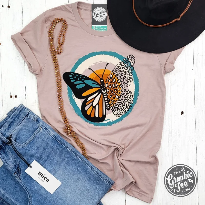 Fall Butterfly Heather Pink Gravel Short Sleeve Tee