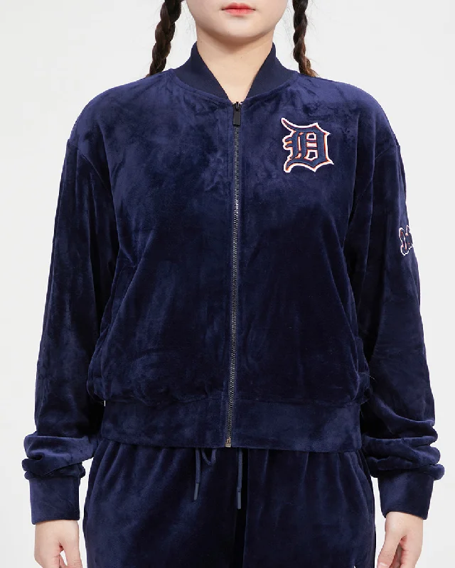 MLB DETROIT TIGERS CLASSIC WOMEN'S VELOUR FULL ZIP TRACK JACKET (MIDNIGHT NAVY)