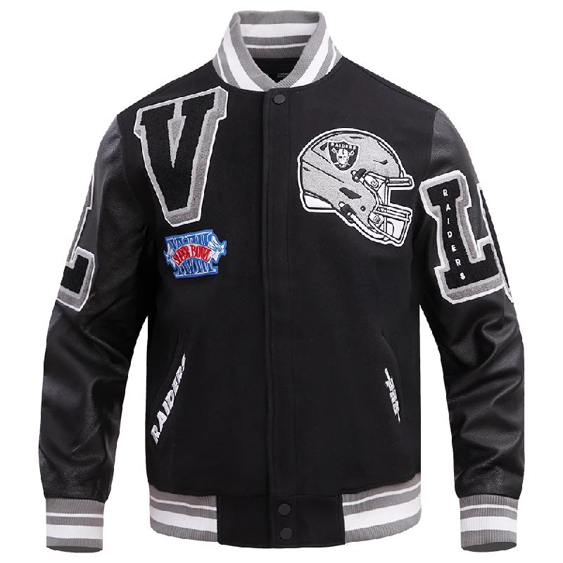 NFL LAS VEGAS RAIDERS MASHUP MEN'S RIB WOOL VARSITY JACKET (BLACK/GRAY)