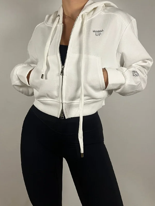 White Cropped zip up Hoodie