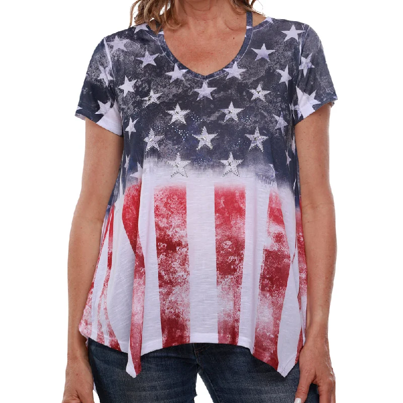 Women's Made in USA American Flag with Rhinestones Stars Shirt