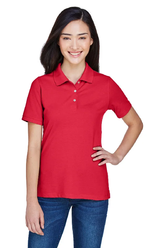 Harriton Womens Easy Blend Wrinkle Resistant Short Sleeve Polo Shirt - Red