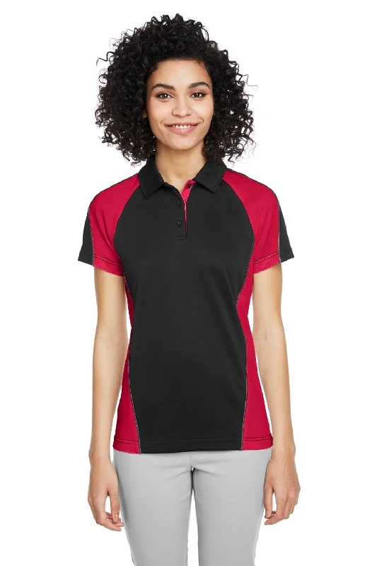 Harriton Womens Advantage Performance Moisture Wicking Colorblock Short Sleeve Polo Shirt - Black/Red