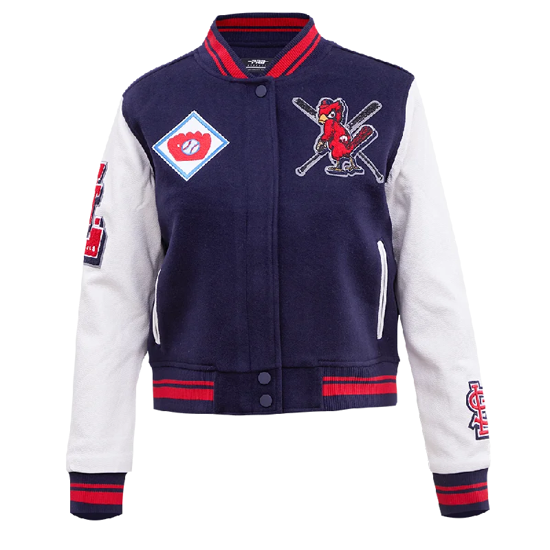 MLB ST. LOUIS CARDINALS MASHUP WOMEN'S RIB WOOL VARSITY JACKET (MIDNIGHT NAVY/RED/MIDNIGHT NAVY)