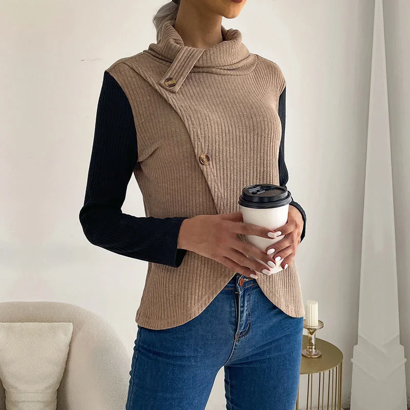 Colorblock Long Sleeve Knit High Collar Sweaters Wholesale