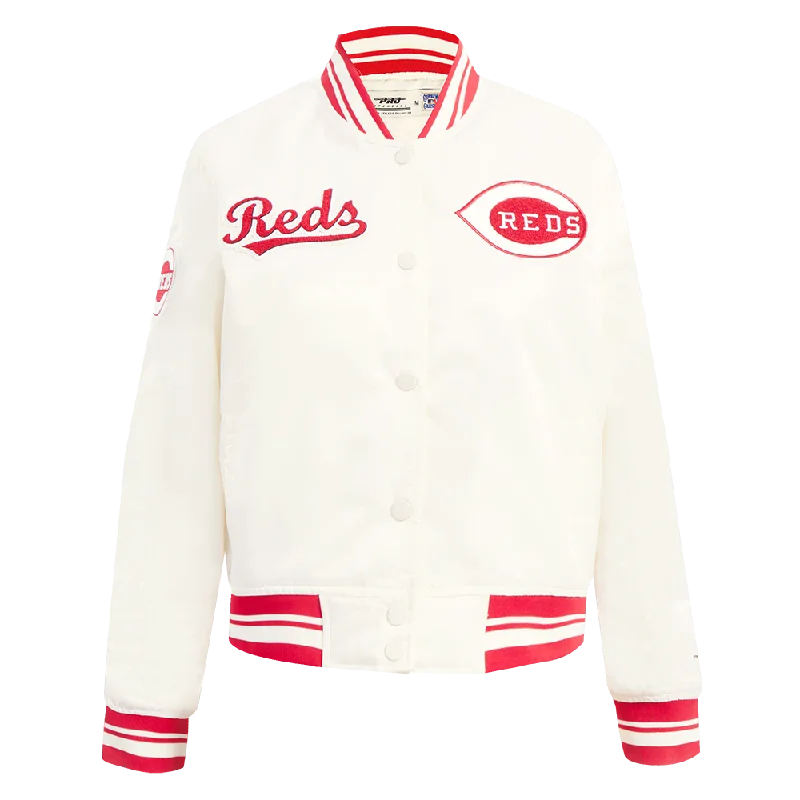 MLB CINCINNATI REDS RETRO CLASSIC WOMEN'S RIB SATIN JACKET (EGGSHELL/ RED)