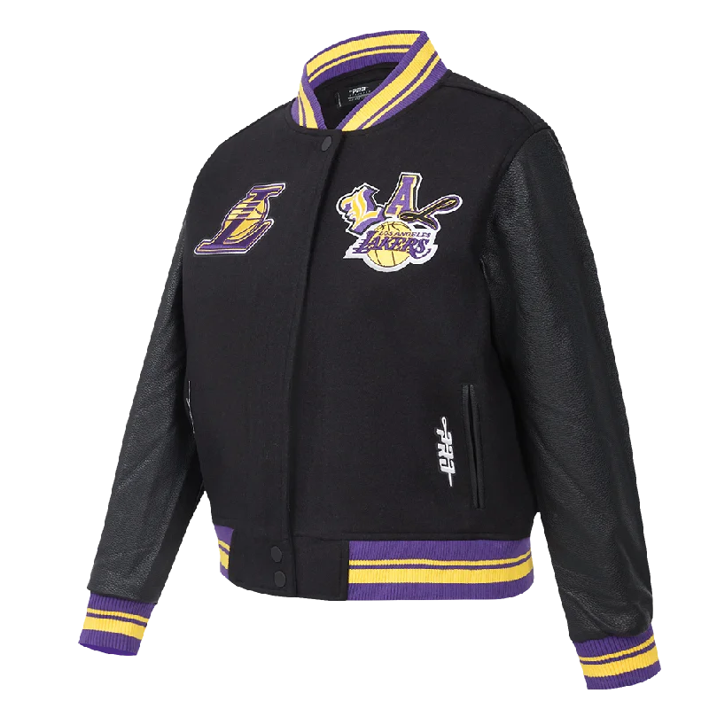 NBA LOS ANGELES LAKERS CITY RANSOM WOMEN'S RIB WOOL VARSITY JACKET (BLACK/PURPLE)