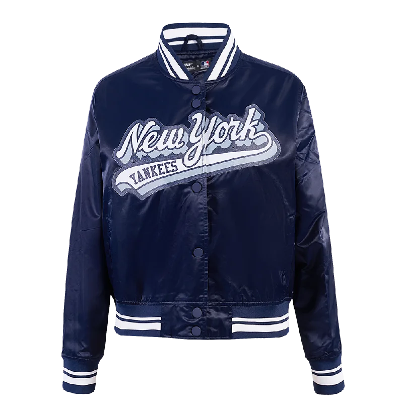 MLB NEW YORK YANKEES SCRIPT TAIL WOMEN'S SATIN JACKET (MIDNIGHT NAVY)