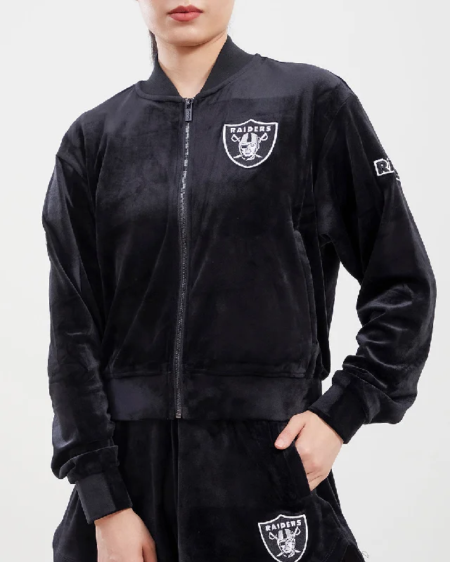 NFL LAS VEGAS RAIDERS CLASSIC WOMEN'S VELOUR FULL ZIP TRACK JACKET (BLACK)