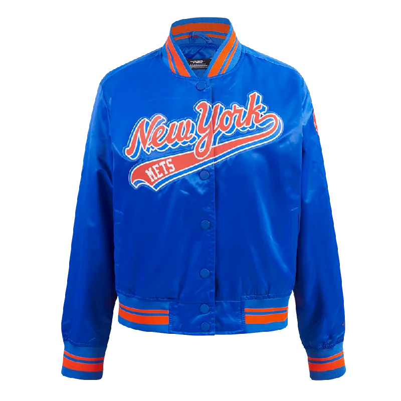 MLB NEW YORK METS SCRIPT TAIL WOMEN'S SATIN JACKET (ROYAL/ORANGE/ROYAL)