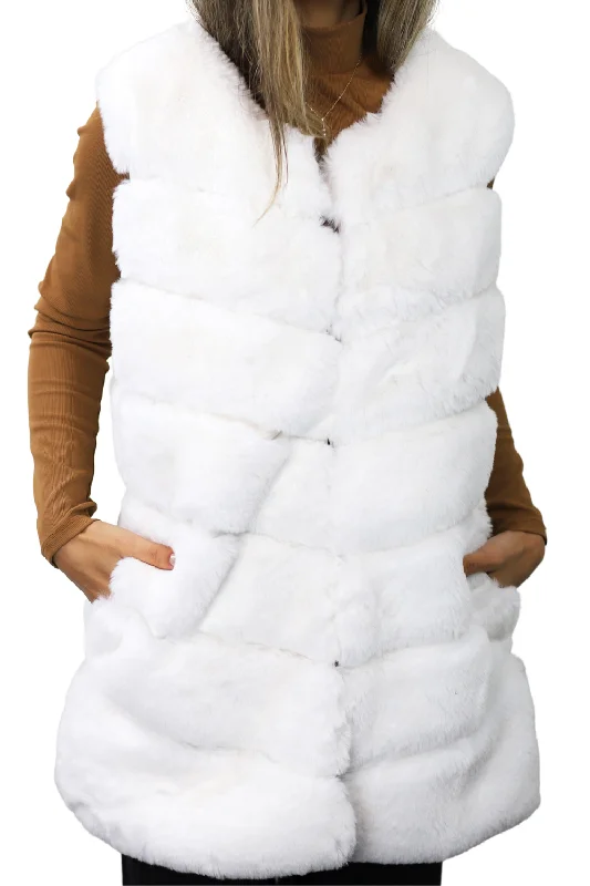 Faux Fur Woven Vest - Ivory