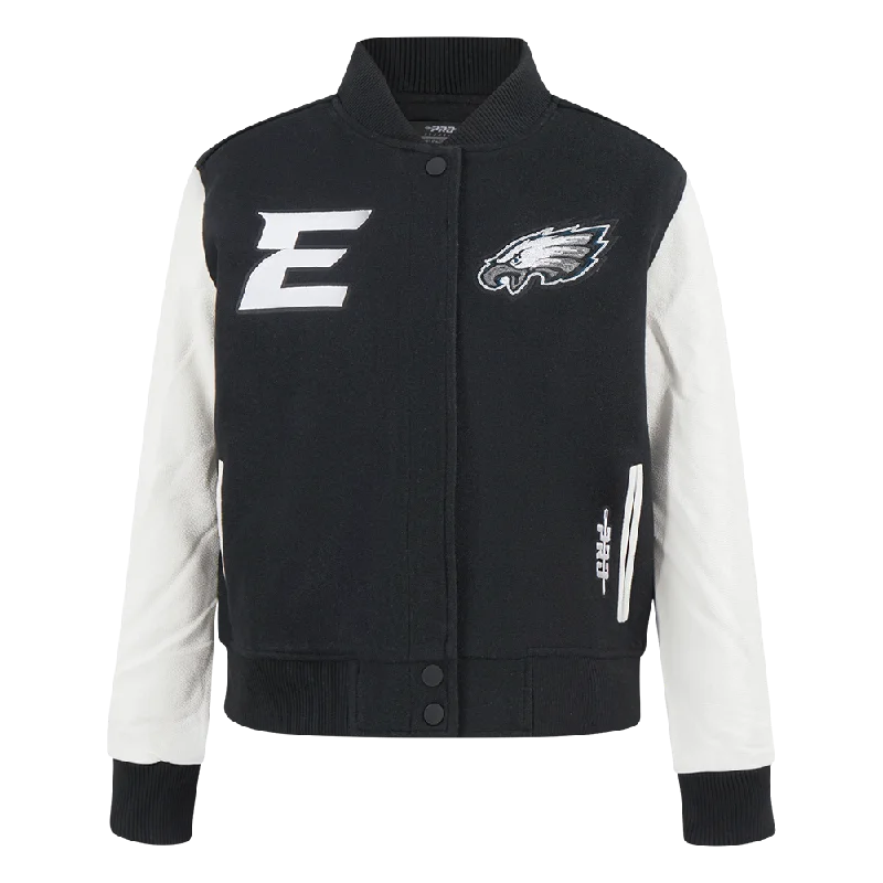 NFL PHILADELPHIA EAGLES GAME DAY CLASSICS WOMEN'S WOOL VARSITY JACKET (BLACK/WHITE)