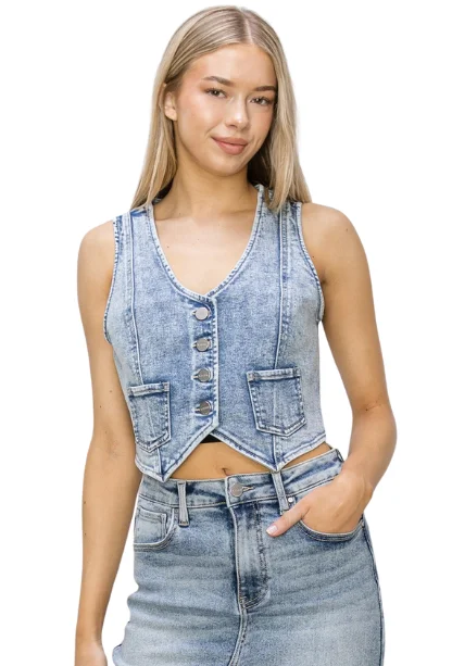 Risen Cropped Denim Vest