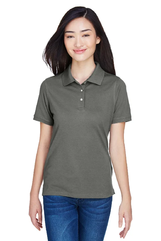 Harriton Womens Easy Blend Wrinkle Resistant Short Sleeve Polo Shirt - Charcoal Grey