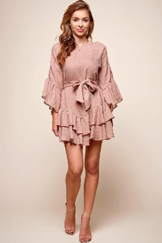 Wilshire Tiered Ruffle Hem Dress Sandalwood