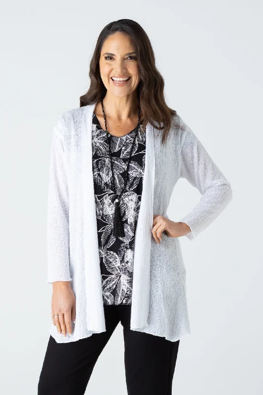 White Poly Rayon Long Sleeve Cardigan