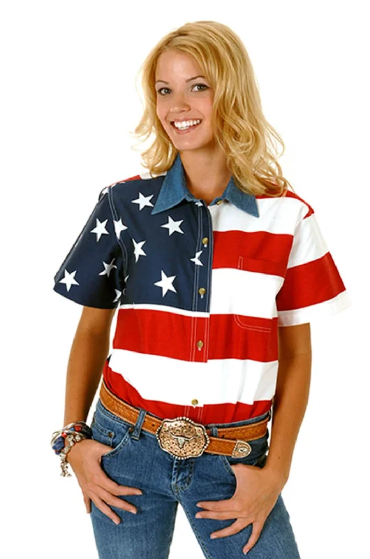 Roper Womens Stars and Stripes Flag Red/Blue 100% Cotton S/S Shirt