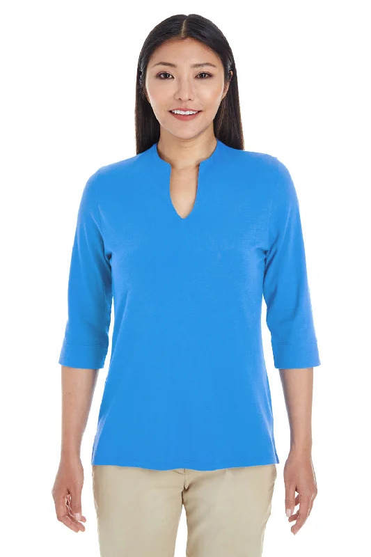 Devon & Jones Womens Perfect Fit 3/4 Sleeve Polo Shirt - French Blue - Closeout