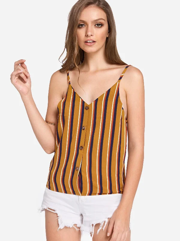 Custom V-Neck Stripe Backless Spaghetti Strap Sleeveless Camis