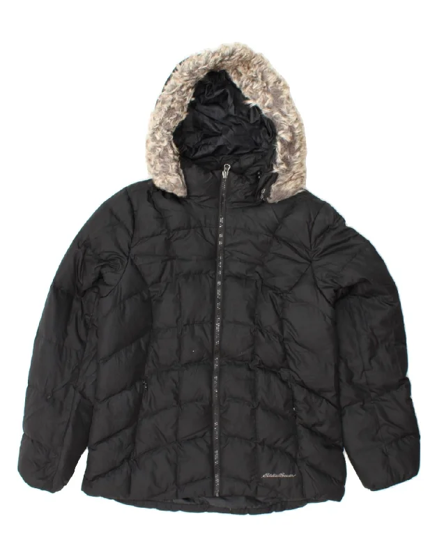 EDDIE BAUER Womens Hooded Padded Jacket UK 14 Medium Black Polyester