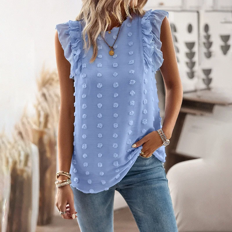 Ruffled Sleeveless Round Neck Commuting All-Match Temperament Blouses Wholesale Women'S Tops