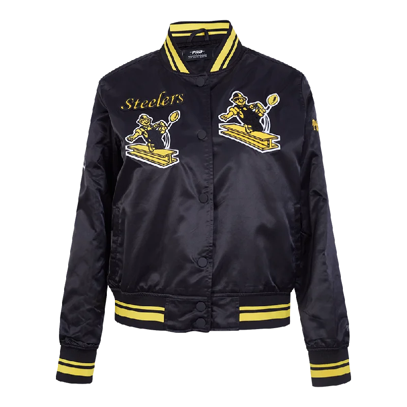 NFL PITTSBURGH STEELERS RETRO CLASSIC WOMEN'S RIB SATIN JACKET (BLACK/YELLOW)