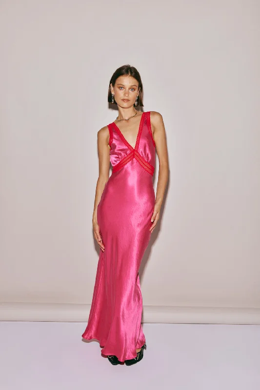 Meet Me On The Dance Floor Bias Cut Maxi Dress Fuchsia