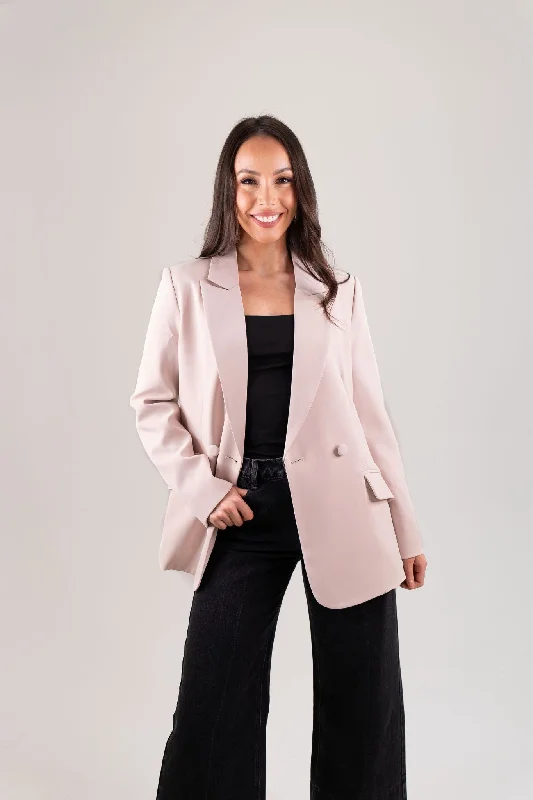 Nadia Longline Lapel Blazer In Neutral