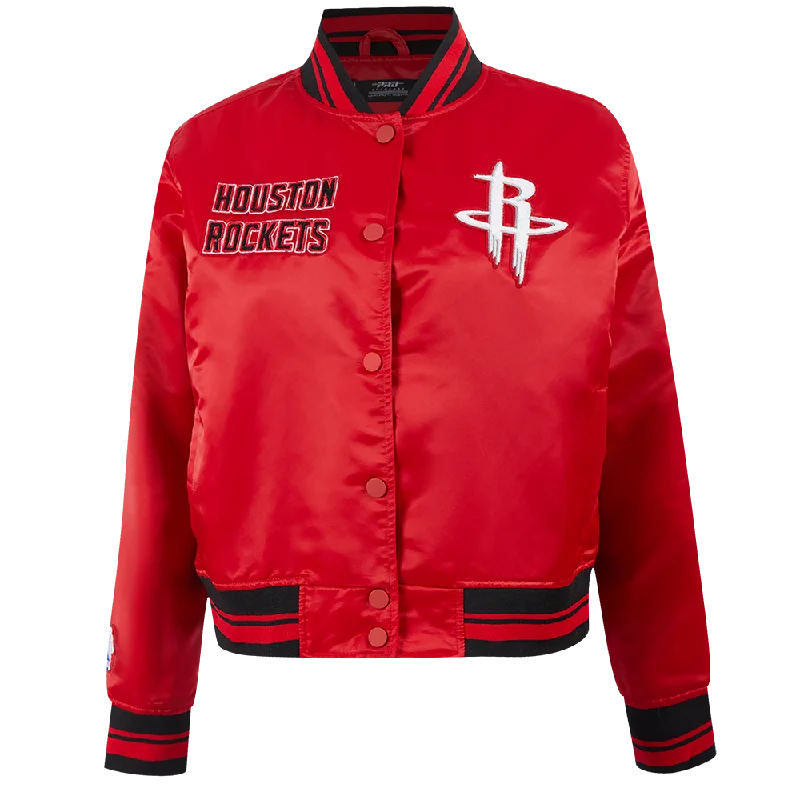 NBA HOUSTON ROCKETS RETRO CLASSIC WOMEN'S RIB SATIN JACKET (RED/BLACK)