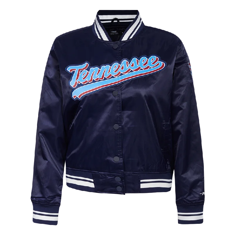 NFL TENNESSEE TITANS SCRIPT TAIL WOMEN'S SATIN JACKET (MIDNIGHT NAVY)