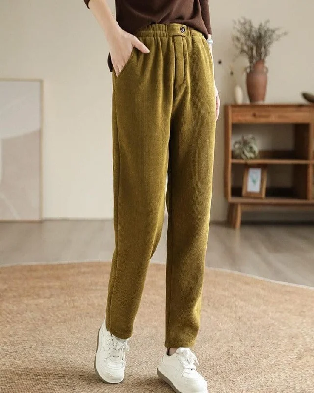 Women Minimalist Casual Furred Corduroy Pants