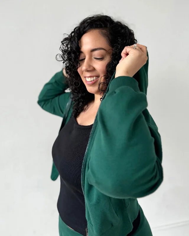 MICAELA cropped zip hoodie in Dark Green