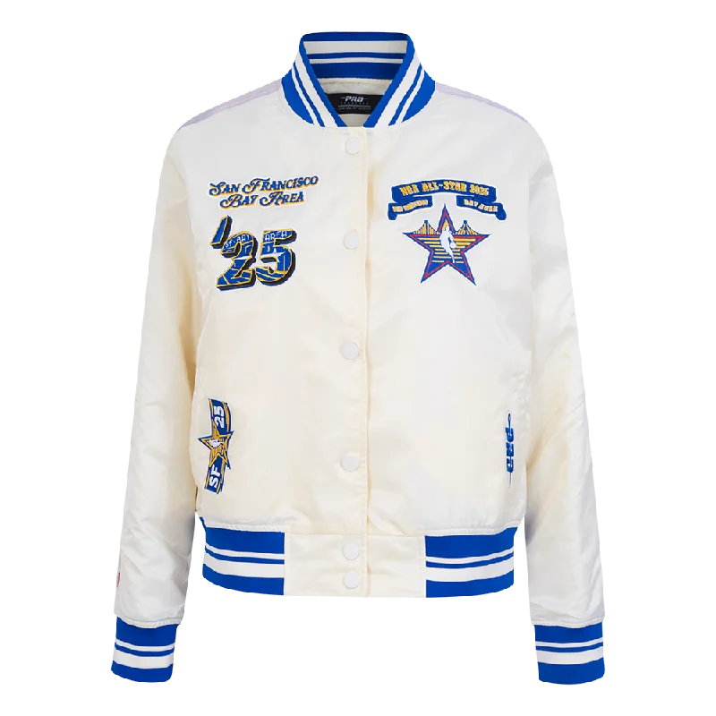 NBA ALL STAR 2025 WOMEN'S RIB SATIN JACKET (EGGSHELL/ ROYAL BLUE)