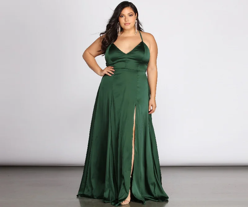 Plus Vera Satin Lace Up Formal Dress