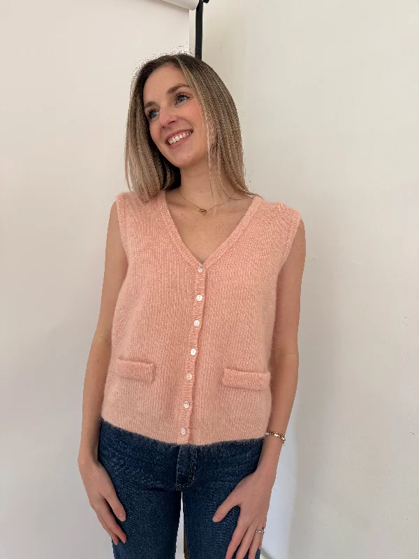 FRNCH Meliza Baby Pink Knit Buttoned Vest Top