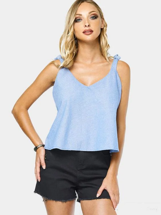 Custom V-Neck Sleeveless Light Blue Camis