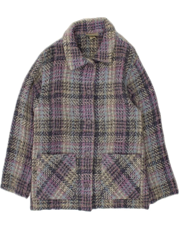 WEAVE OF THE IRISH Womens Overcoat UK 14 Medium Grey Check Wool