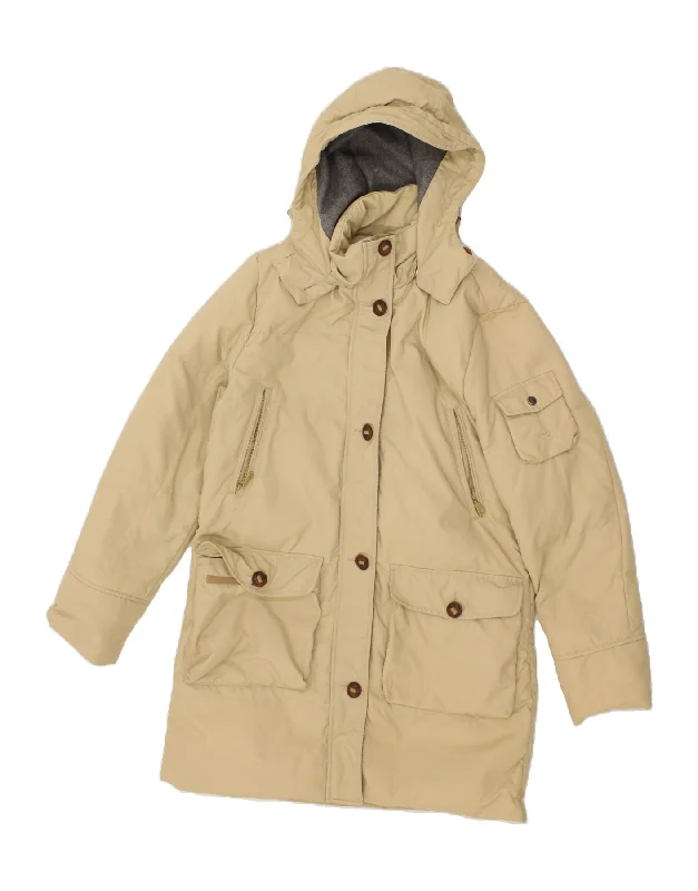 DIADORA Womens Hooded Padded Coat UK 10 Small Beige Nylon